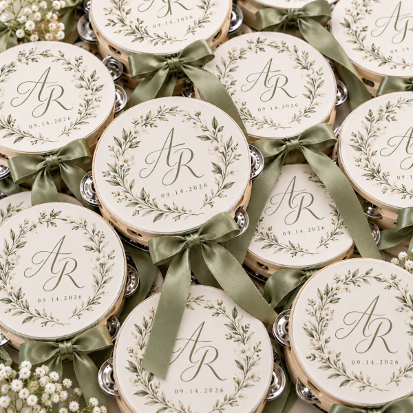Personalized Wedding Tambourines, Custom Guest Favors for Reception & Send Off, Optional White Ribbon