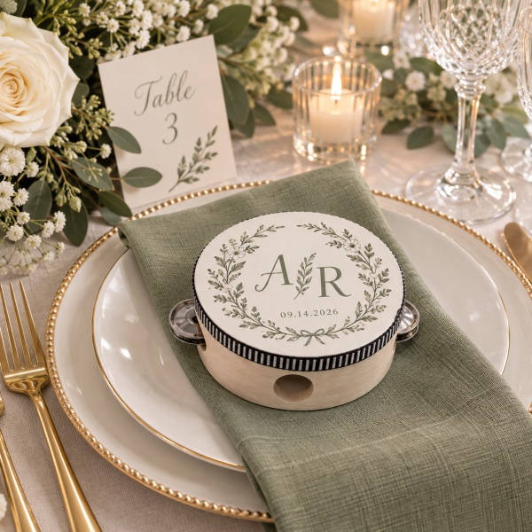 Personalized Wedding Tambourines, Custom Guest Favors for Reception & Send Off, Optional White Ribbon